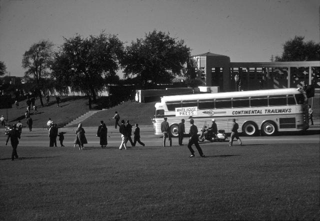 An image of the press bus leaving Dealey Plaza Nov. 22, 1963.
