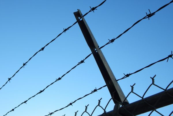 Barbed wire at the top of a prison fence