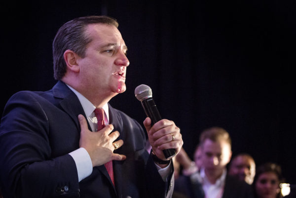 Texas Senator Ted Cruz speaking with a microphone