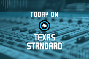 Texas Standard logo over control room mixer