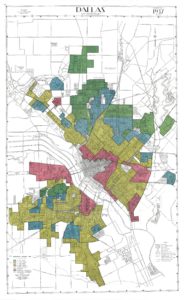 A map of Dallas in 1937 showing racist redlining practices