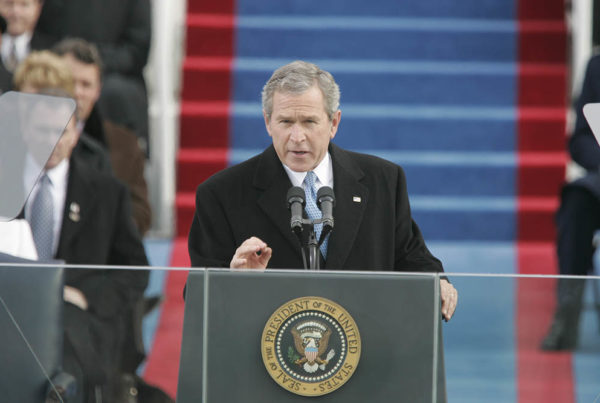 president george w bush delivering an inauguration speech