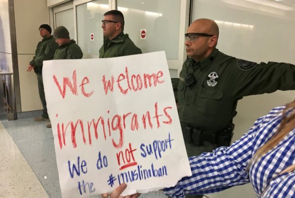 protesters at fort worth international airport