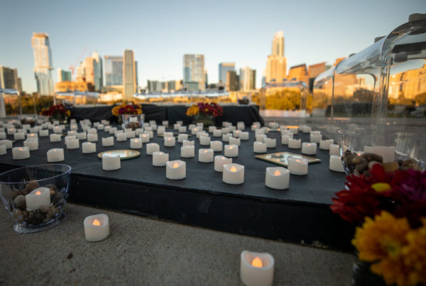 small candles in a memorial in downtown austin