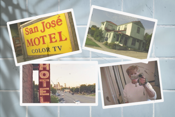 photo collage of mid 1990s photos of the San José Motel before renovations