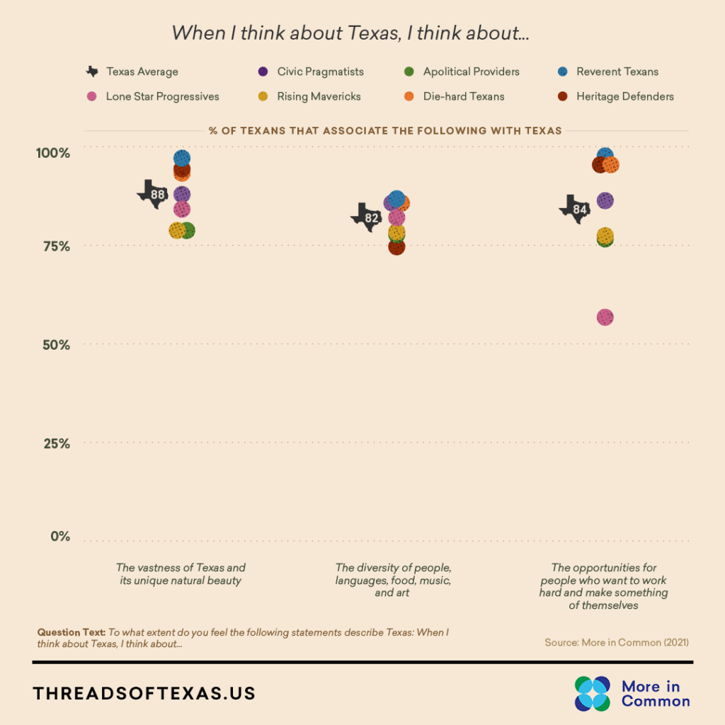 A styleized chart showing how respondants answered questions about Texas