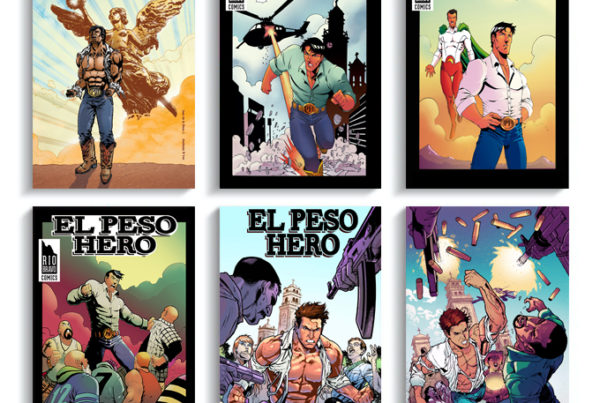 a grid of six "El Peso Hero" comic book covers
