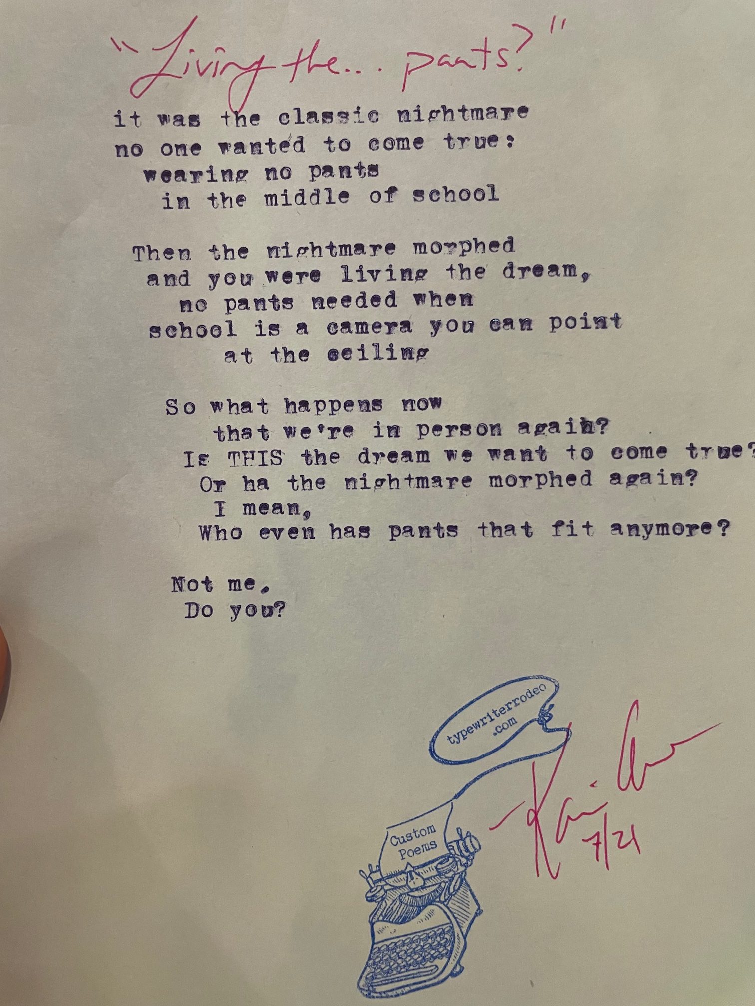photo of the typewritten poem