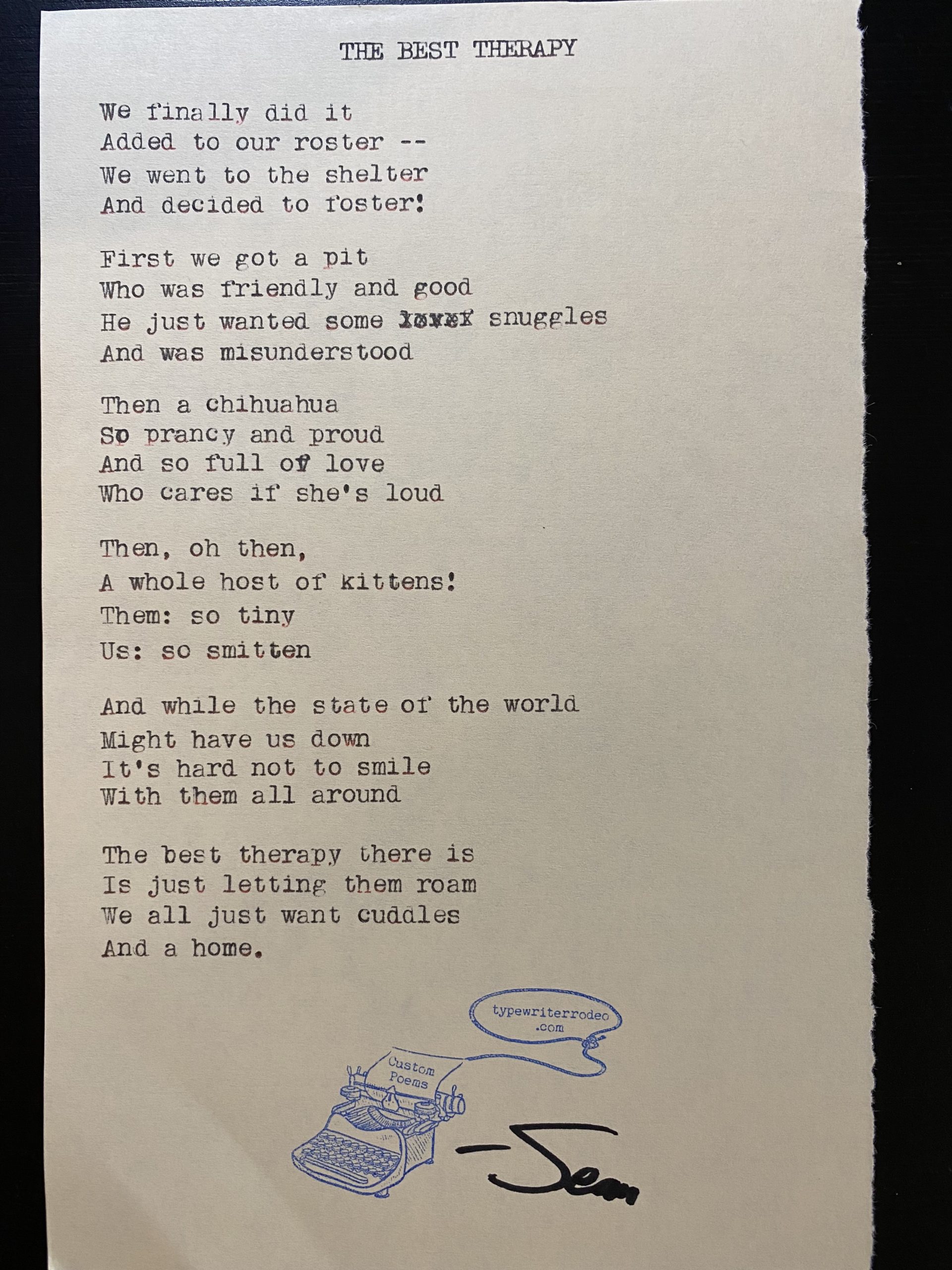 the typewritten poem on a torn piece of paper