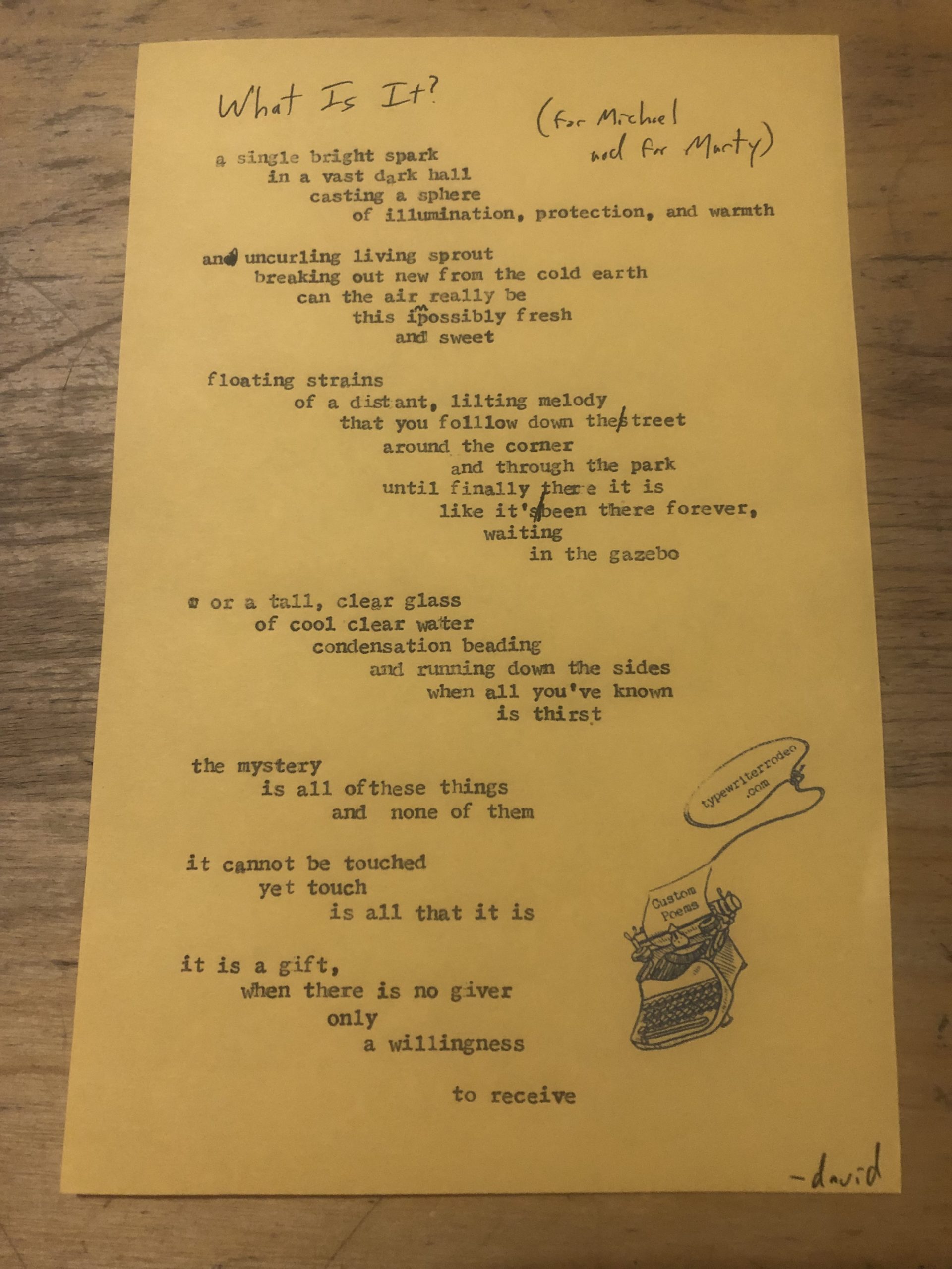 a photo of the typewritten poem