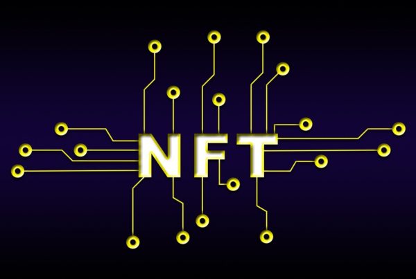 an illustration with wires and nodes and the letters NFT