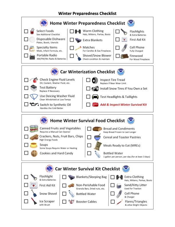 a page with several icons related to winter weather preparedness, with checkboxes next to them