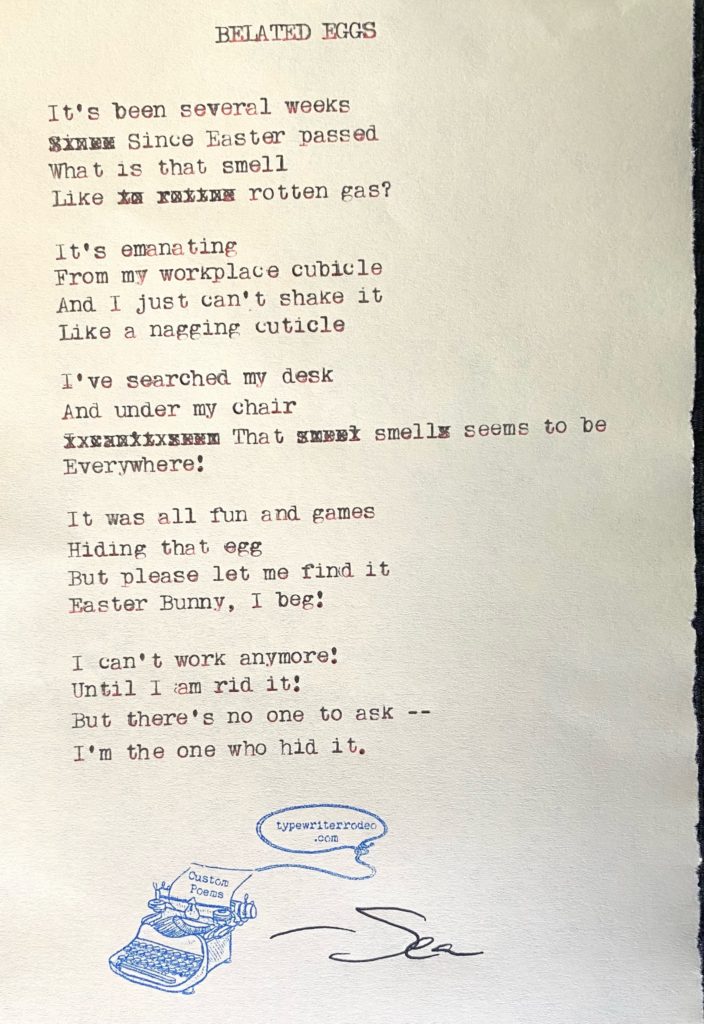 photo of the typewritten poem on a torn piece of paper