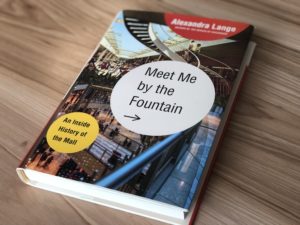 A photo of the book "Meet Me by the Fountain" sitting on a wood table.