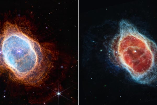 Two stars both alike in dignity, in the fair Southern Ring planetary nebula where we lay our scene... Here our “star-crossed lovers” are actually a dying star expelling gas & dust, in orbit with a younger star that is helping to change the shape of this nebula’s intricate rings by creating turbulence.