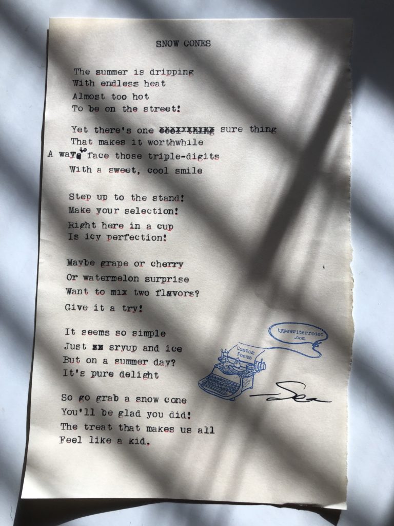 a photo of the typewritten poem