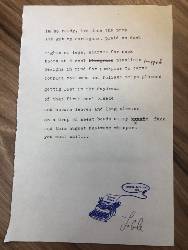 a photo of the typewritten poem on a torn half sheet of paper
