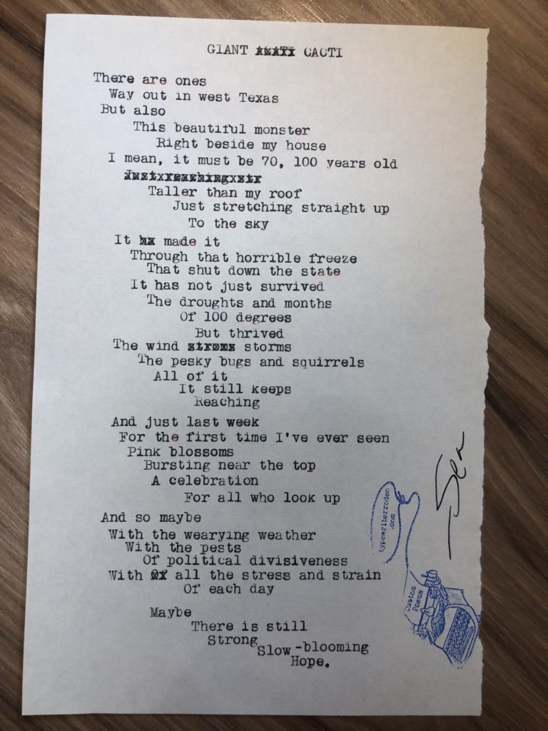 a photo of a typewritten poem on a half sheet of paper