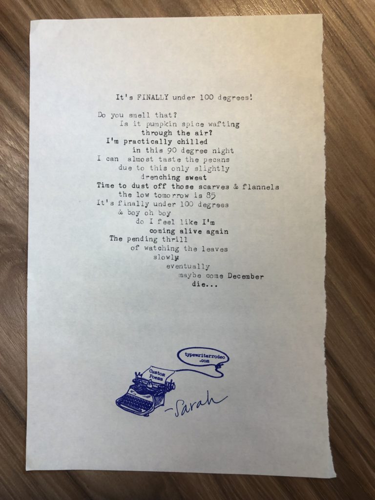 a photo of the typewritten poem on a torn half-sheet of paper.