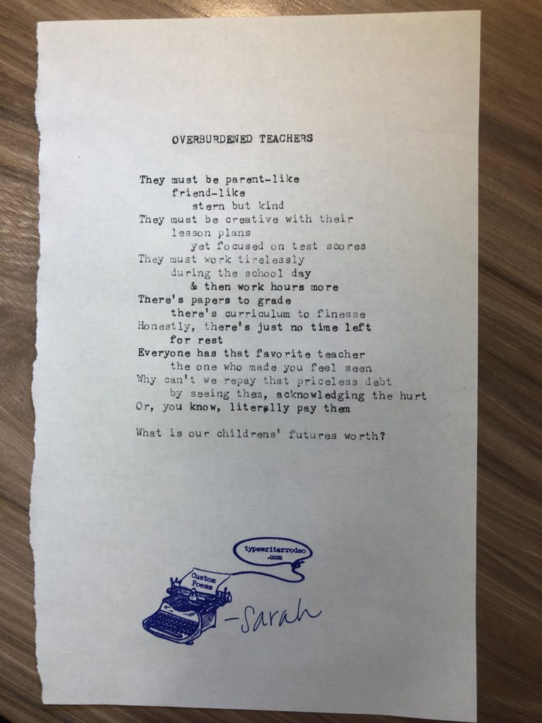 a photo of the typewritten poem on a torn half-sheet of paper
