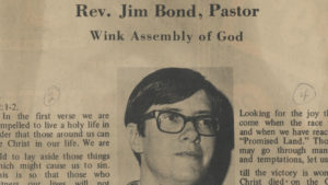 A newspaper clipping of Rev. Jim Bond