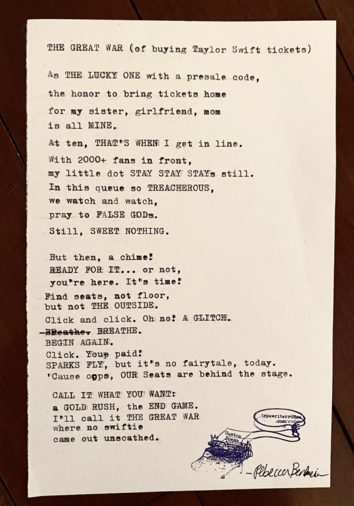 a photo of the typewritten poem on a half sheet of paper