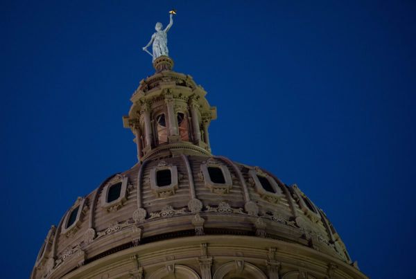 A close-up of the very top of the Texas Capitol dome