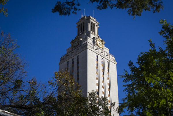 An exterior shot of the University of Texas at Austin tower