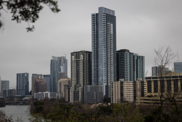 Buildings in the downtown Austin skyline is seen from across Lady Bird Lake
