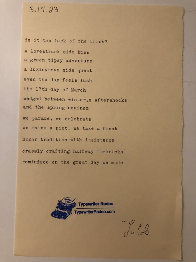 a photo of the typewritten poem on a torn half-sheet of yellow paper