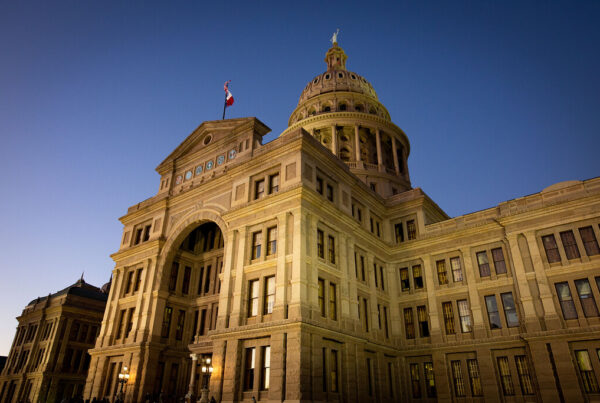 An exterior shot of the Texas Capitol building
