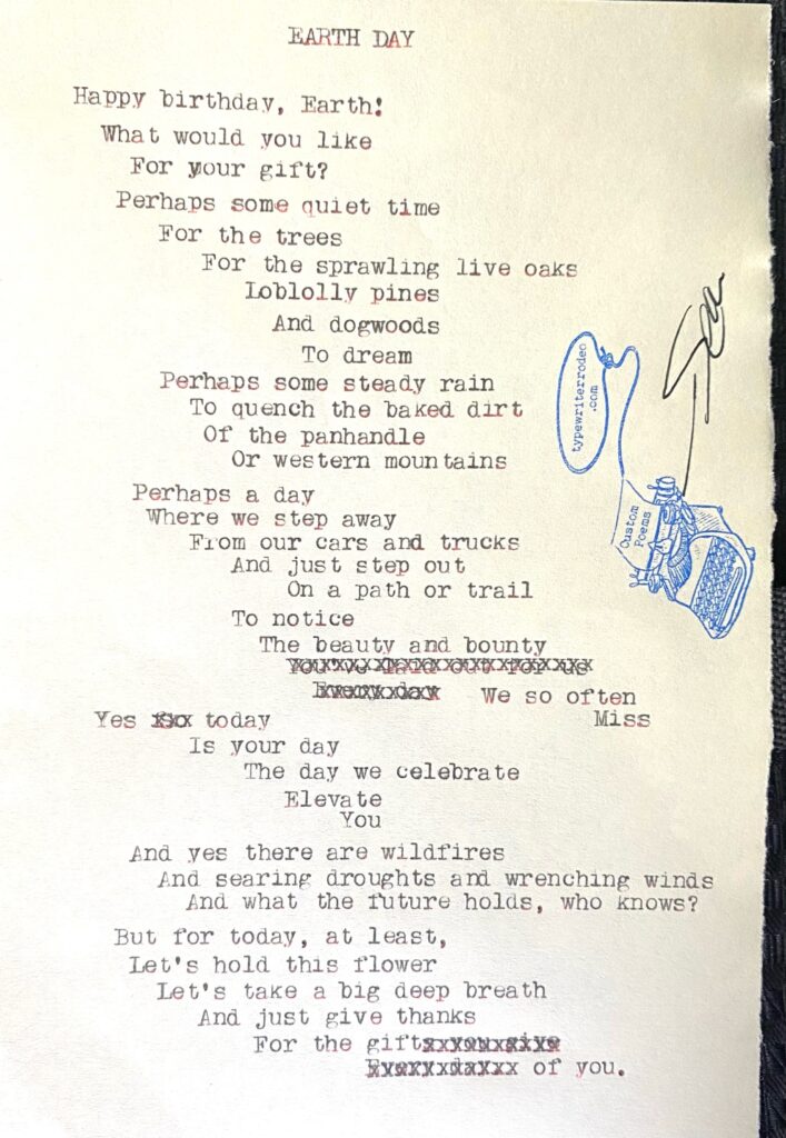 a digital scan of the typewritten poem on a torn half sheet of yellowish paper