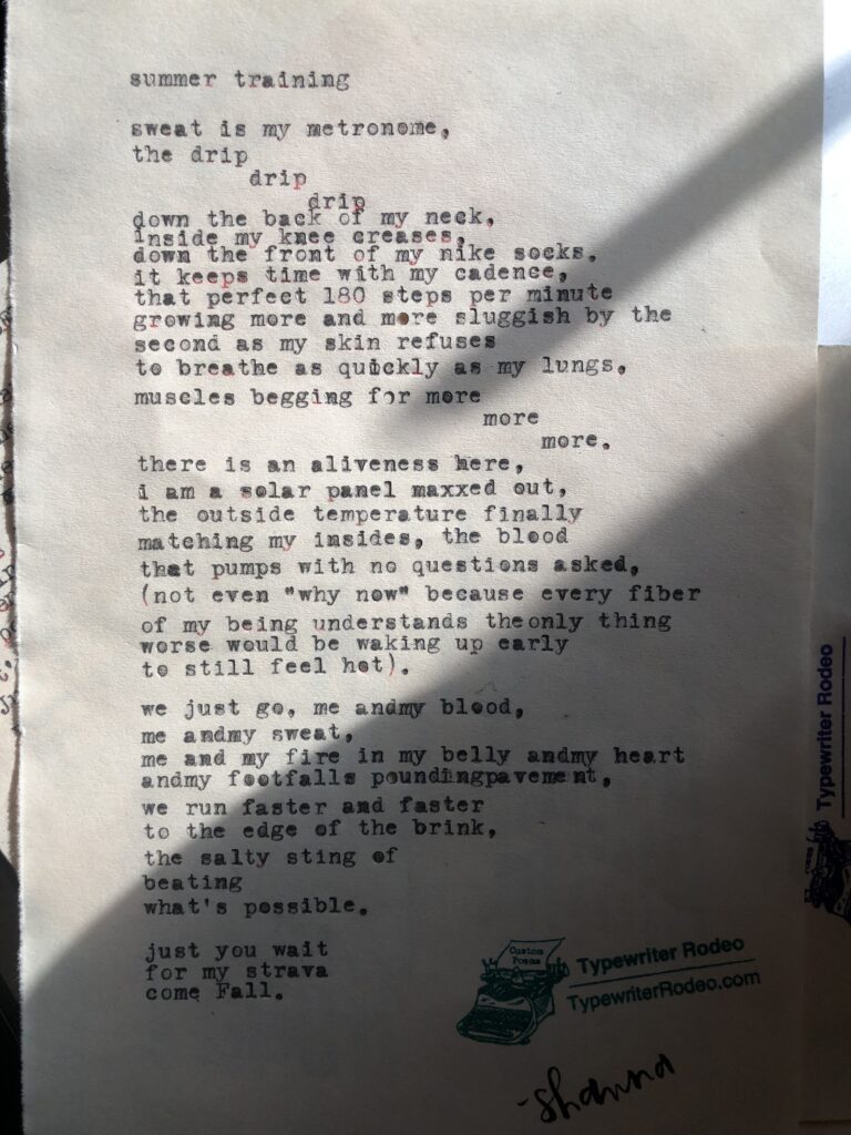 a photo of the typewritten poem on a torn half-sheet of light yellow paper.