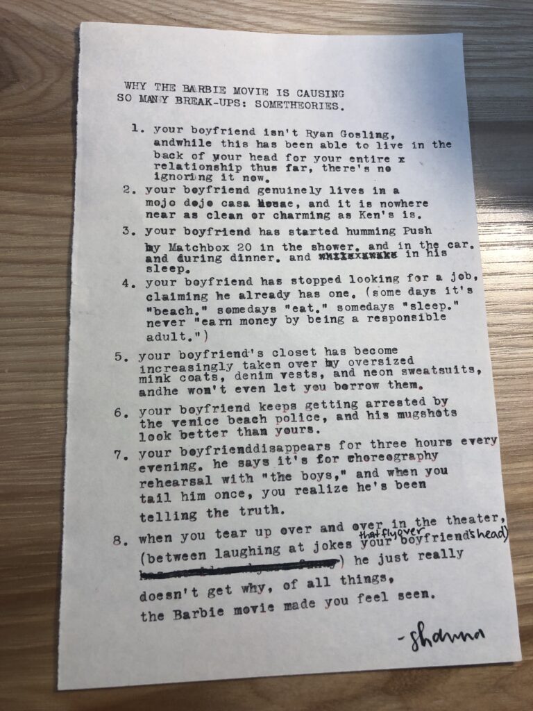 a photo of the typewritten poem on a torn half sheet of yellowish paper