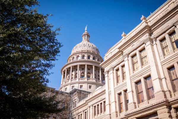An exterior shot of the Texas Capitol