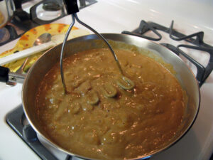 A pan of refried beans