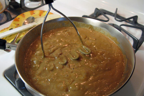 A pan of refried beans