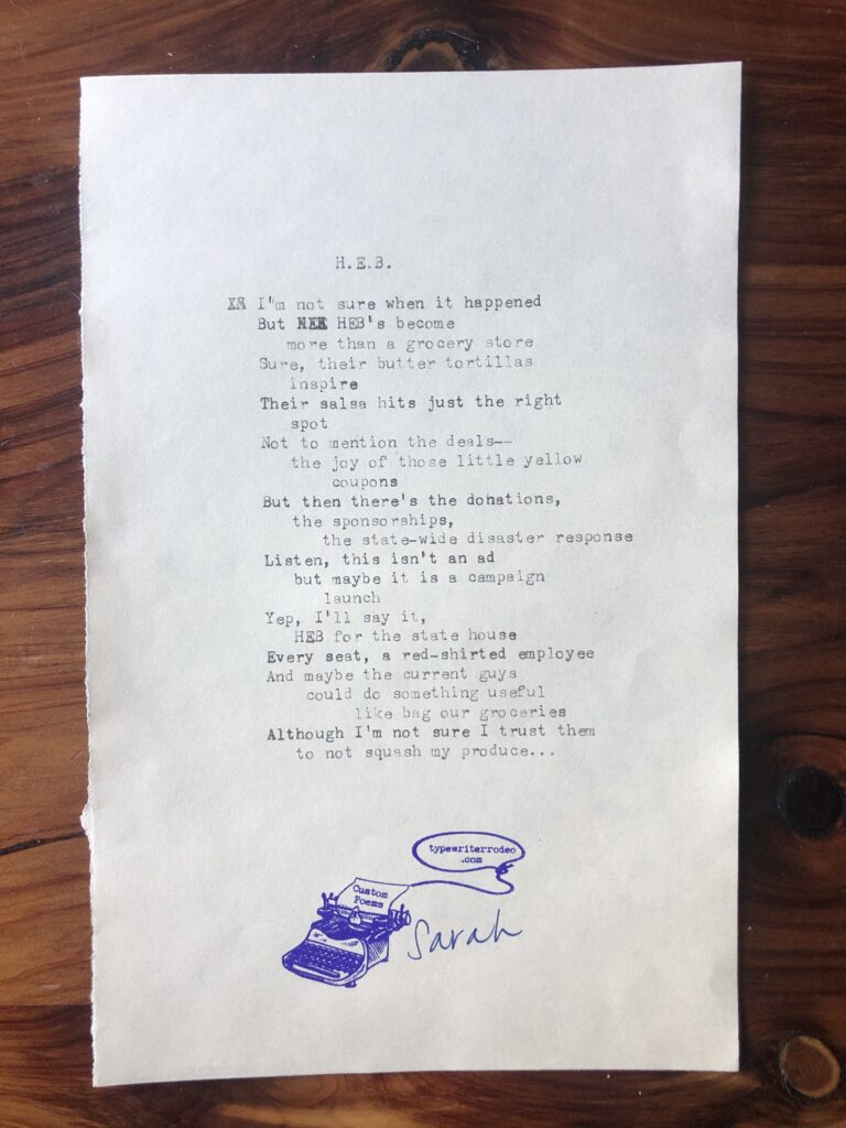 A photo of the typewritten poem on a torn half sheet of paper.