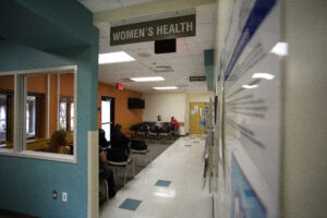 A women's health waiting room at the CommUnity Care Health Center in East Austin.