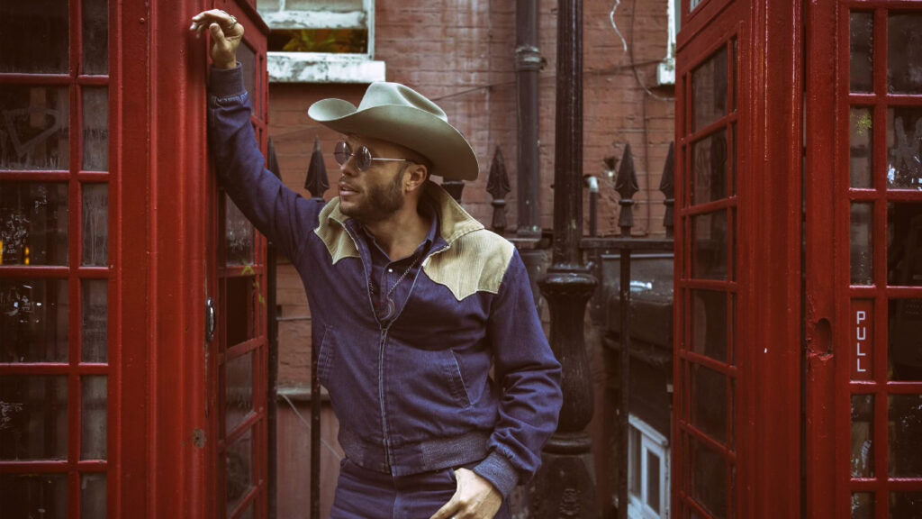 Musician Charley Crockett in a still image from the short film "A Cowboy in London."