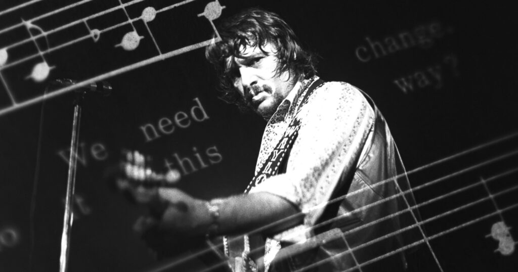 Screenshot of a man with a guitar from the docuseries "They Called Us Outlaws."