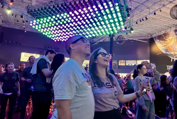 Historic Artemis II launch to moon inspires awe at packed Space Center Houston