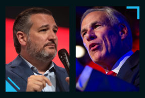 File photos of Sen. Ted Cruz and Gov. Greg Abbott, photographed speaking at Repoublican events.